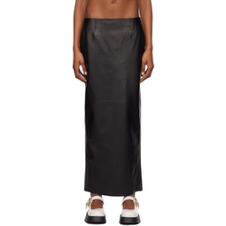 Black Slit Leather Maxi Skirt 241379F093002