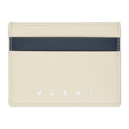 Off-White & Navy Saffiano Leather Card Holder 241379M163016