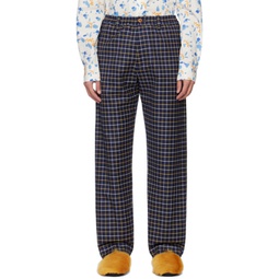 Navy Checked Trousers 241379M191014