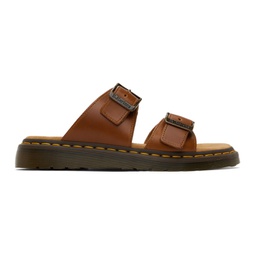 Tan Josef Leather Buckle Slide Sandals 241399M234006