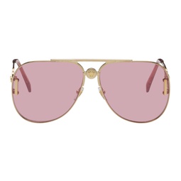 Gold & Pink Medusa Biggie Pilot Sunglasses 241404F005097