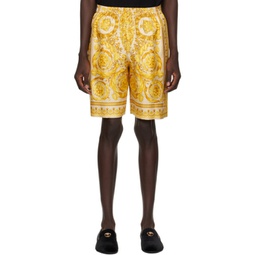 Yellow Barocco Shorts 241404M193004