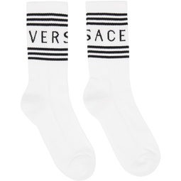 White & Black 90s Vintage Logo Socks 241404M220026