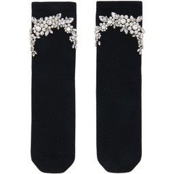 Black Cluster Flower Beaded Socks 241405F076000