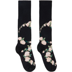 Black Lurex Jacquard Rosebud Socks 241405F076004