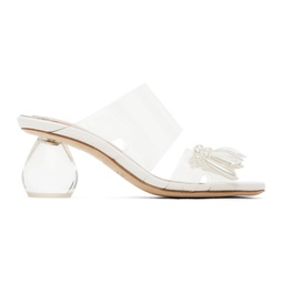 Transparent & White Beaded Perspex Heeled Sandals 241405F125000