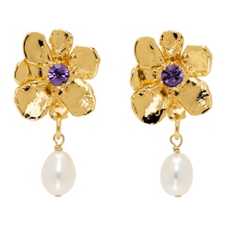 Gold Flower Pearl Drop Earrings 241416F022010