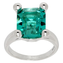 Silver & Green Atomic Square Ring 241416F024010