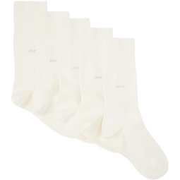 Five-Pack White Mid-Length Socks 241425M220001
