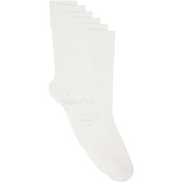 Six-Pack White Mid Length Rib Socks 241425M220002