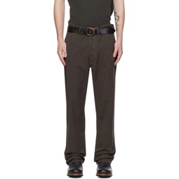 Brown Pinstripe Trousers 241435M191009