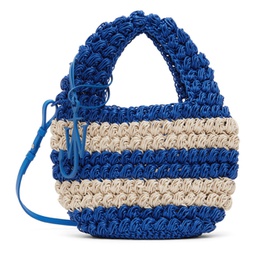 Blue & Off-White Popcorn Basket Crossbody Bag 241477F048021