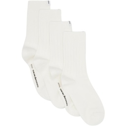 Two-Pack White Ribbed Socks 241480M220013