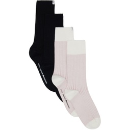 Two-Pack Pink & Black Ribbed Socks 241480M220016