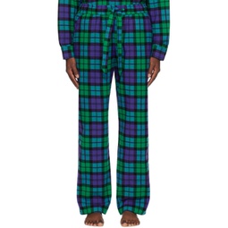 Green & Blue Plaid Pyjama Pants 241482M218014