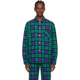 Green & Blue Plaid Pyjama Shirt 241482M218018