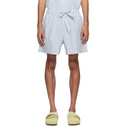 White & Blue Drawstring Pyjama Shorts 241482M218023
