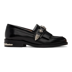 Black Embellished Loafers 241492F121021