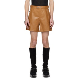 Tan Cinch Strap Faux-Leather Shorts 241494M193004
