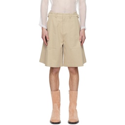 Beige Pleated Shorts 241494M193011