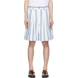 Blue & White Cuffed Shorts 241564M193005