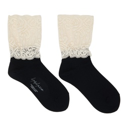 Black & Off-White Short Lace Socks 241573F076003