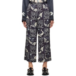 Navy Printed Trousers 241583M191005