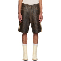 Brown Crackle Leather Shorts 241603M193000