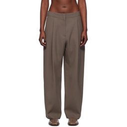 Brown Pleated Trousers 241608F087008