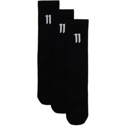 Three-Pack Black Calf-High Socks 241610M220006