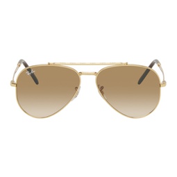 Gold New Aviator Sunglasses 241718M134016
