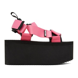 Pink & Black Wedge Sandals 241720F124009