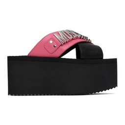 Black & Pink Logo Lettering Wedge Sandals 241720F124020