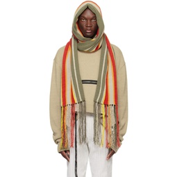 Gray & Red Stripe Hooded Scarf 241735M150000