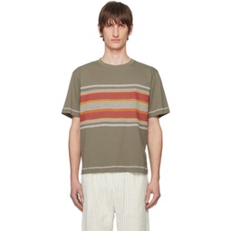 Khaki Flatlock Stripe T-Shirt 241735M213002