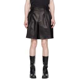 Black Pleated Leather Shorts 241775M193000