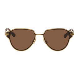 Gold Glaze Metal Aviator Sunglasses 241798M134030