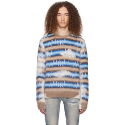 Blue & Brown Staggered Striped Sweater 241886M201003