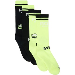 Two-Pack Black & Yellow Socks 241892M220000