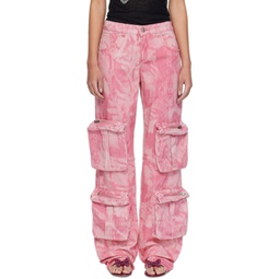 Pink Camouflage Denim Cargo Pants 241901F087003