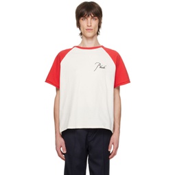 Red & Off-White Raglan T-Shirt 241923M213065