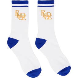White & Blue Scribble Socks 241923M220007