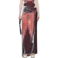 Red & Black Printed Maxi Skirt 241936F093002