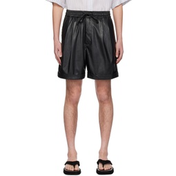 Black Pleated Faux-Leather Shorts 241984M193000