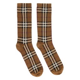 Brown Intarsia Check Socks 212376F076020