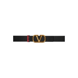 Reversible Black   Red Studded Logo Belt 212807F001004