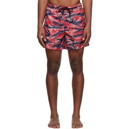 Red Tiger Stripe Swim Shorts 221111M208004