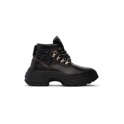 Black Leather Lace Up Boots 221168F120026