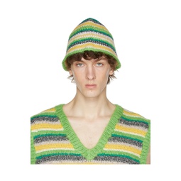 Green Striped Beanie 221252M138003