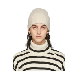 Off White Cashmere Ribbed Beanie 221771F014006
